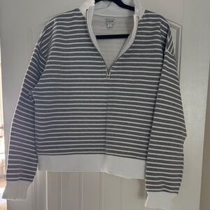 J. Crew Charcoal and White Striped Zip-Up Sweater